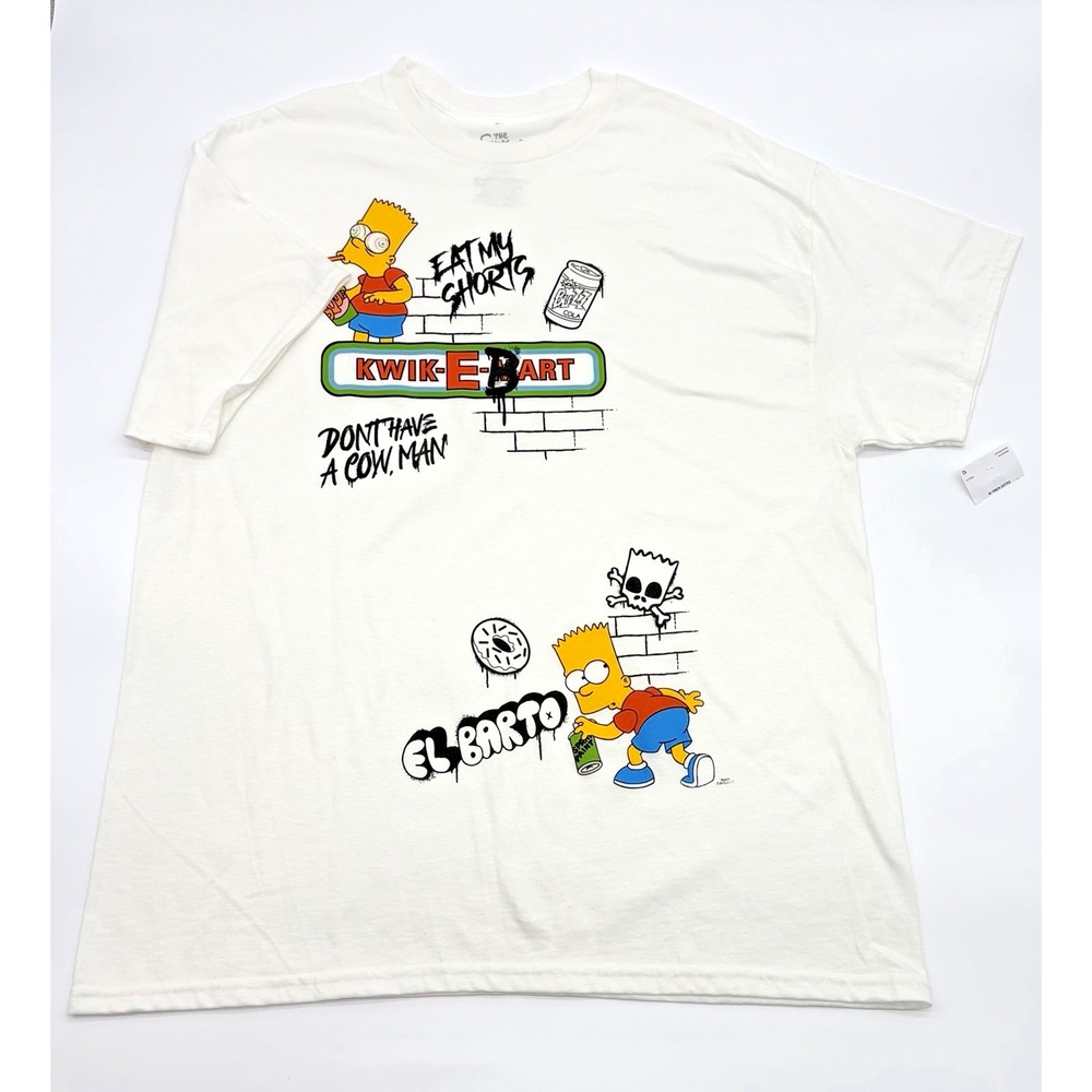 The Simpsons Bart Shirt Mens XL Kwik-E-Bart El Barto Eat My Shorts White T-Shirt